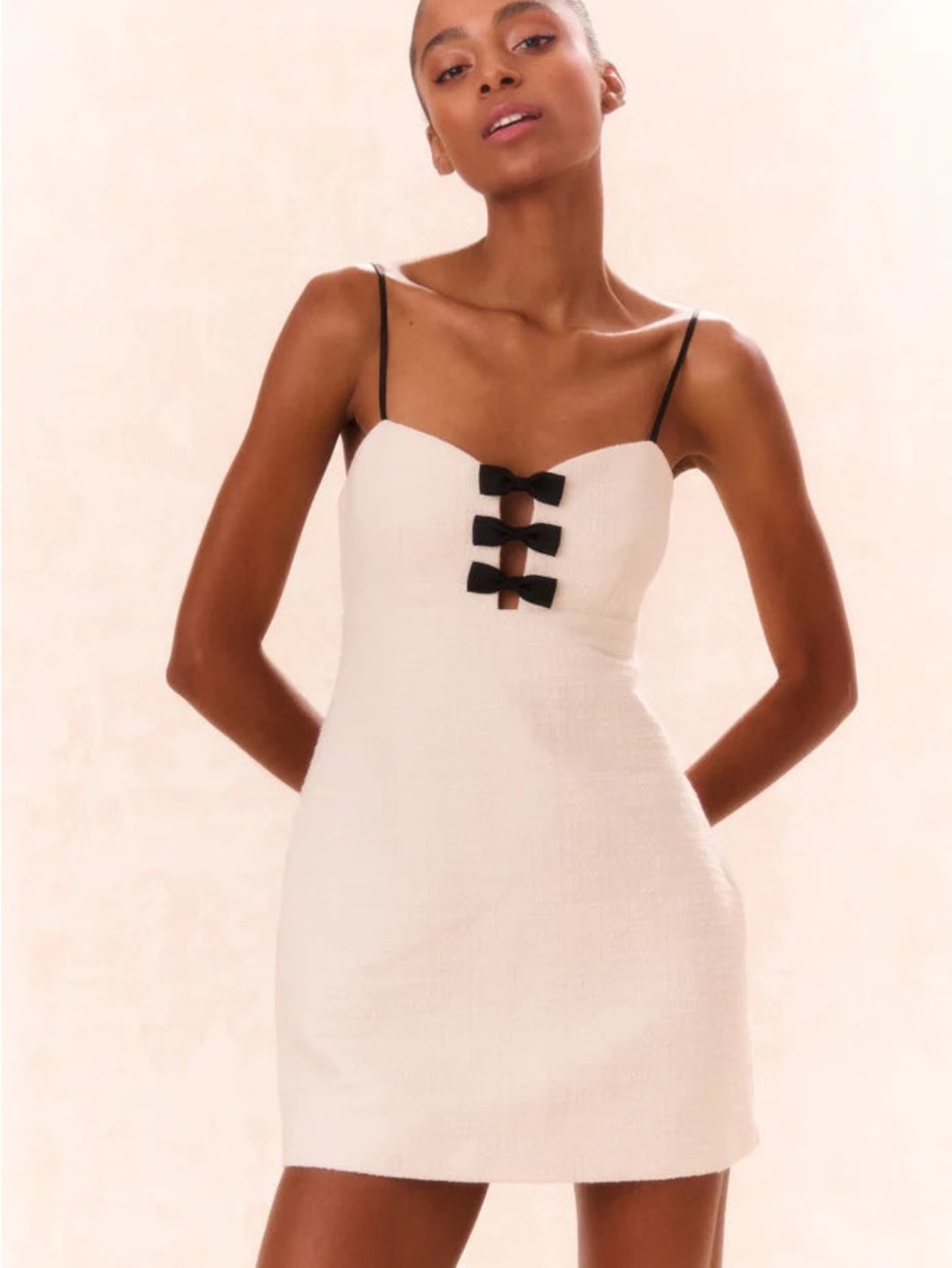 LoveShackFancy Adelaide Cream Mini Dress with Black Bow Details - SOLD OUT